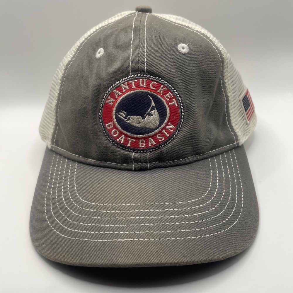 Nantucket Boat Basin Men's Adjustable Mesh Hat, Gray With Flag